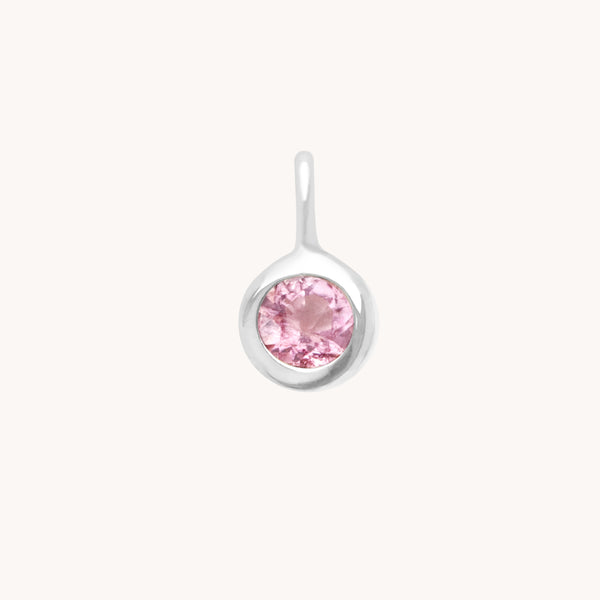 Pink Tourmaline Round Charm 9ct White Gold-Astrid & Miyu