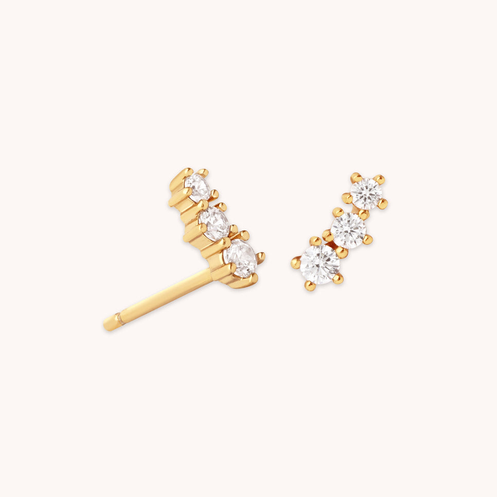 Glimmer Crystal Climber Stud Earrings in Gold
