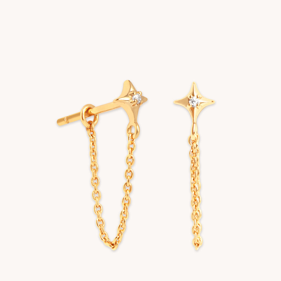 18k Gold Plated Jewellery - Cosmic Star Chain Stud Earrings in Gold - Stud Earrings - Astrid & Miyu