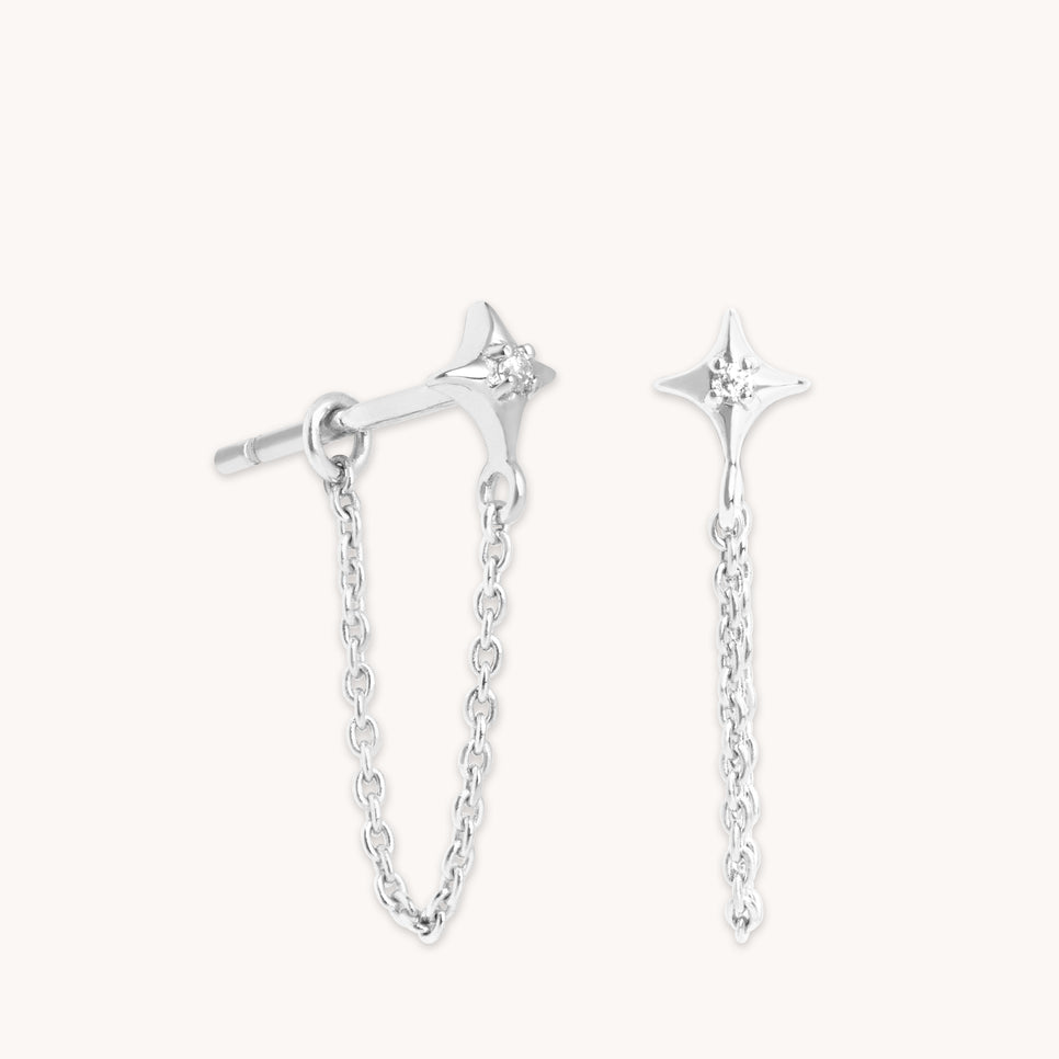 Cosmic Collection - Cosmic Star Chain Stud Earrings in Silver - Stud Earrings - Astrid & Miyu