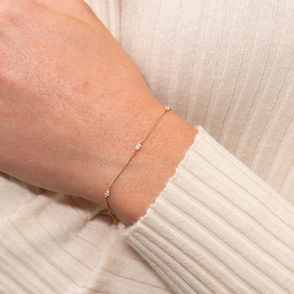 18k Gold Plated Jewellery - Navette Crystal Bracelet in Gold - Charm Bracelet - Astrid & Miyu
