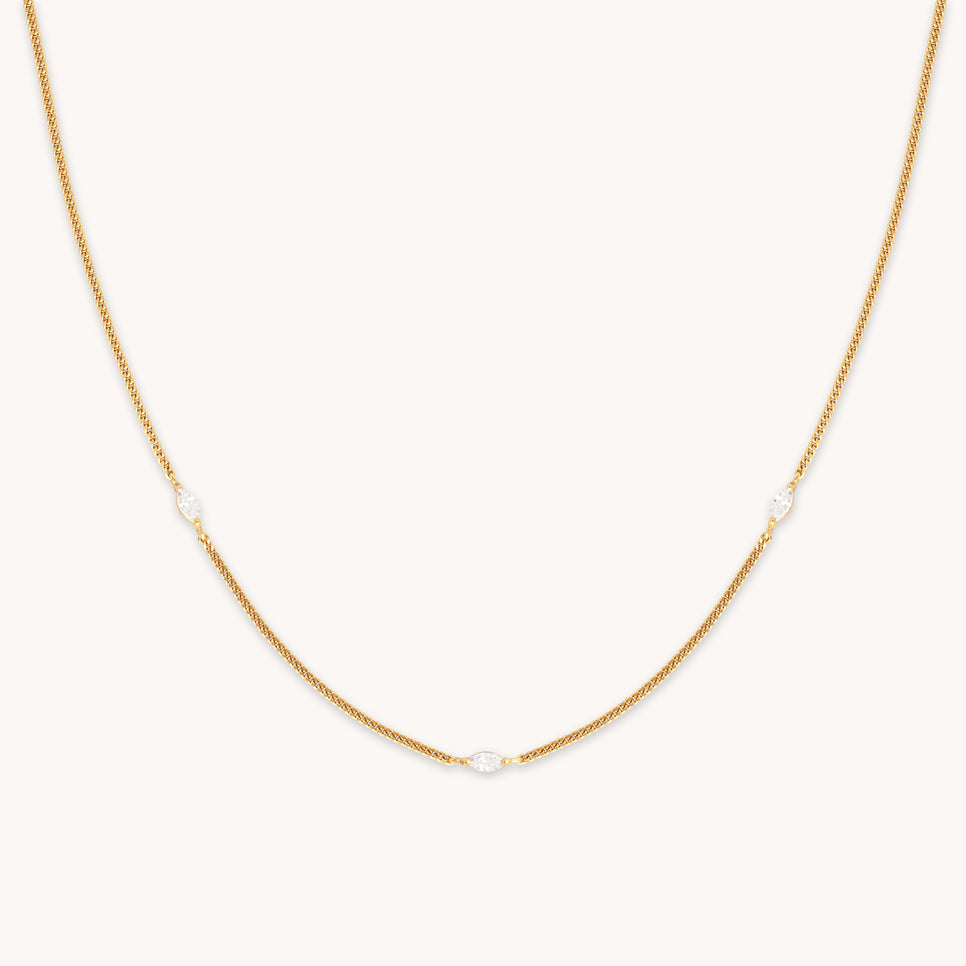 Station Navette Crystal Necklace in Gold