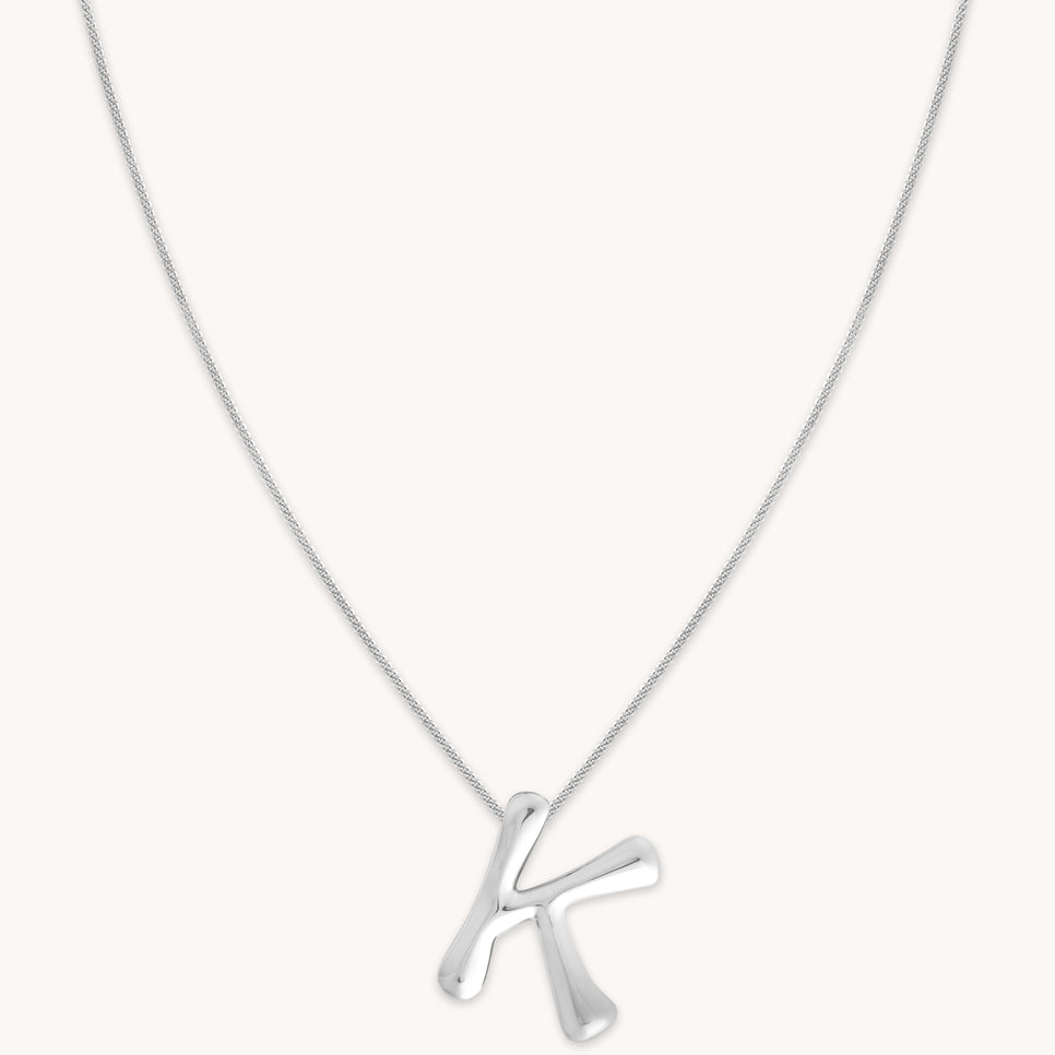 Necklaces & Bracelets - K Initial Bold Pendant Necklace in Silver - Pendant Necklace - Astrid & Miyu