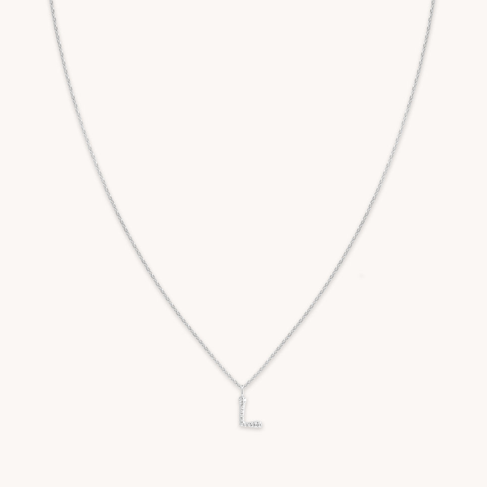 Gemstone Necklaces - L Initial Pavé Pendant Necklace in Silver - Pendant Necklace - Astrid &amp; Miyu
