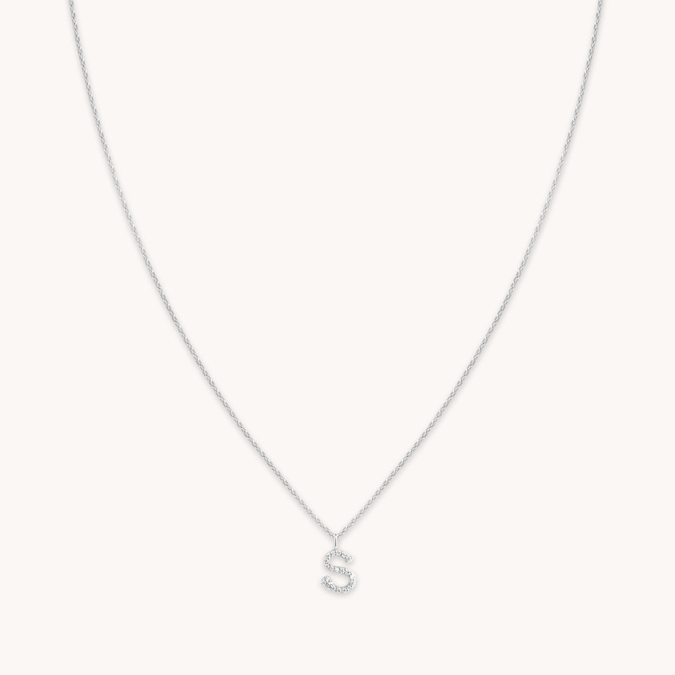 Gemstone Necklaces - S Initial Pavé Pendant Necklace in Silver - Pendant Necklace - Astrid &amp; Miyu