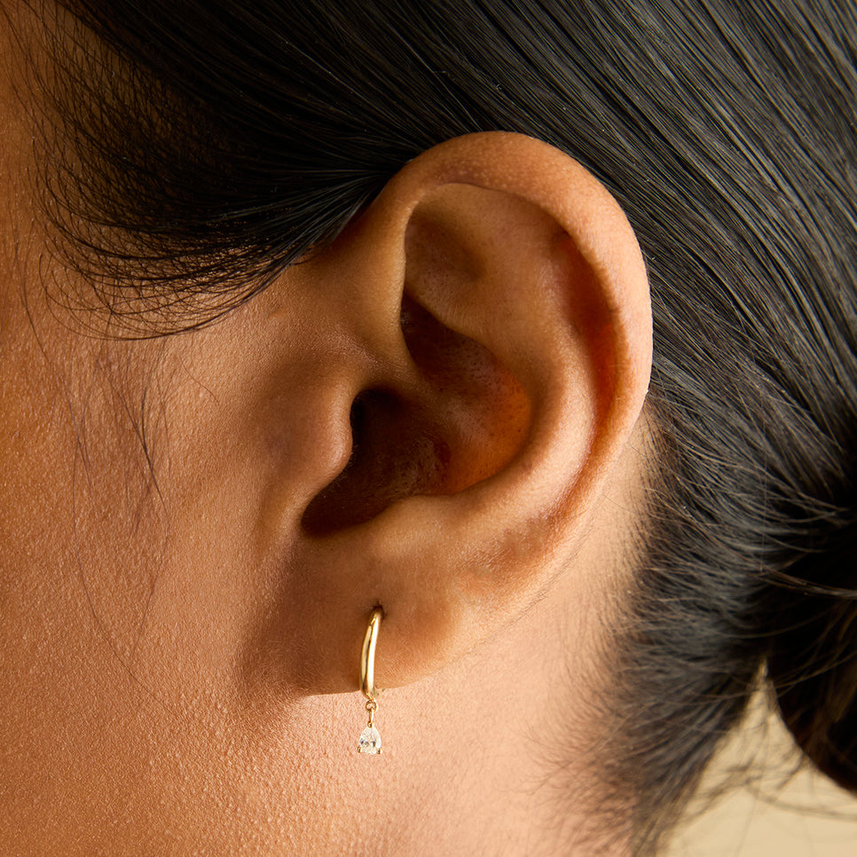 Earrings - Diamond Charm Huggies in Solid Gold - Huggies - Astrid &amp; Miyu