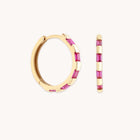 Earrings - Pink Sapphire Baguette Hoops in Solid Gold - Hoop Earrings - Astrid & Miyu