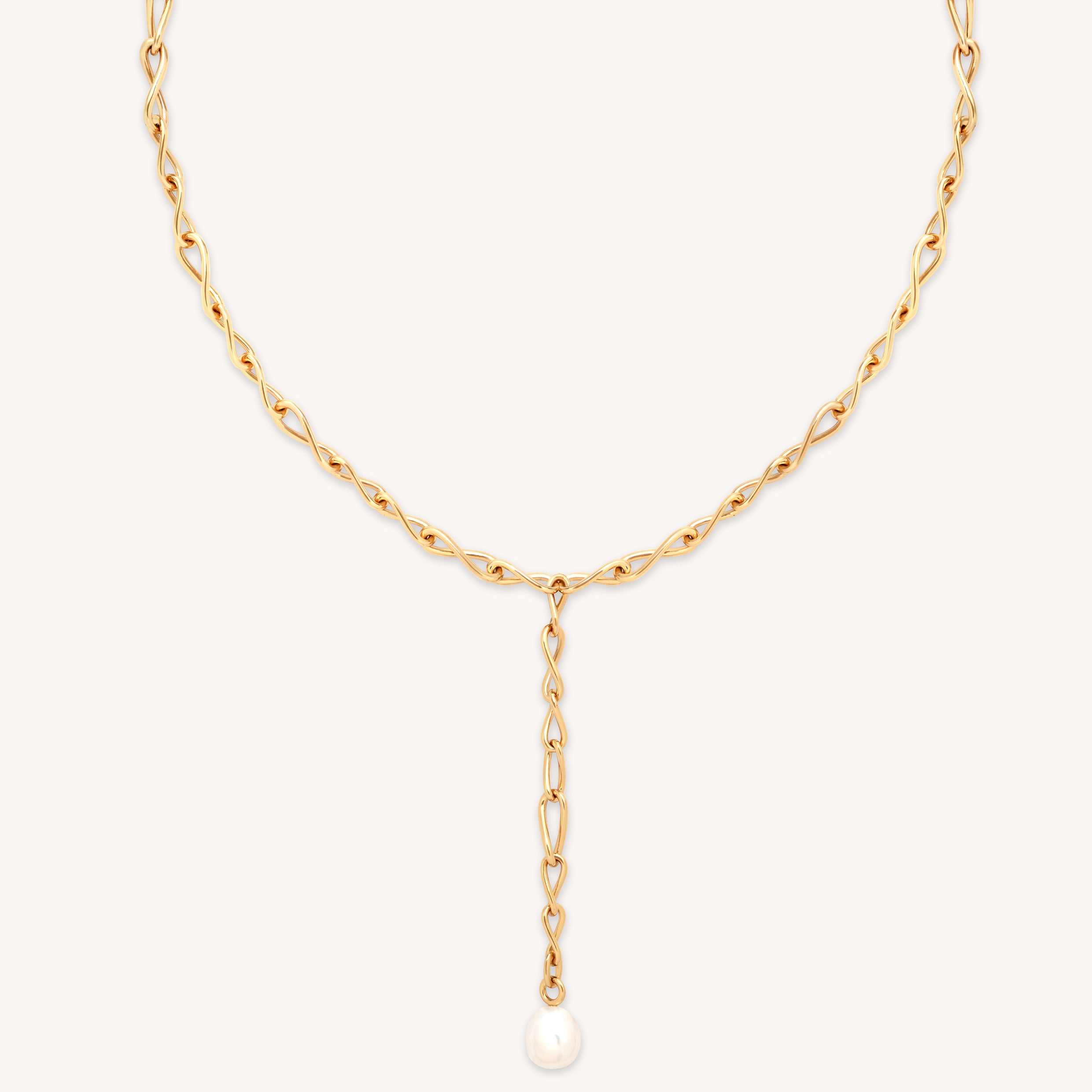 18k Gold Plated Jewellery - Infinite Pearl Bold Lariat Necklace in Gold - Lariat Necklace - Astrid &amp; Miyu