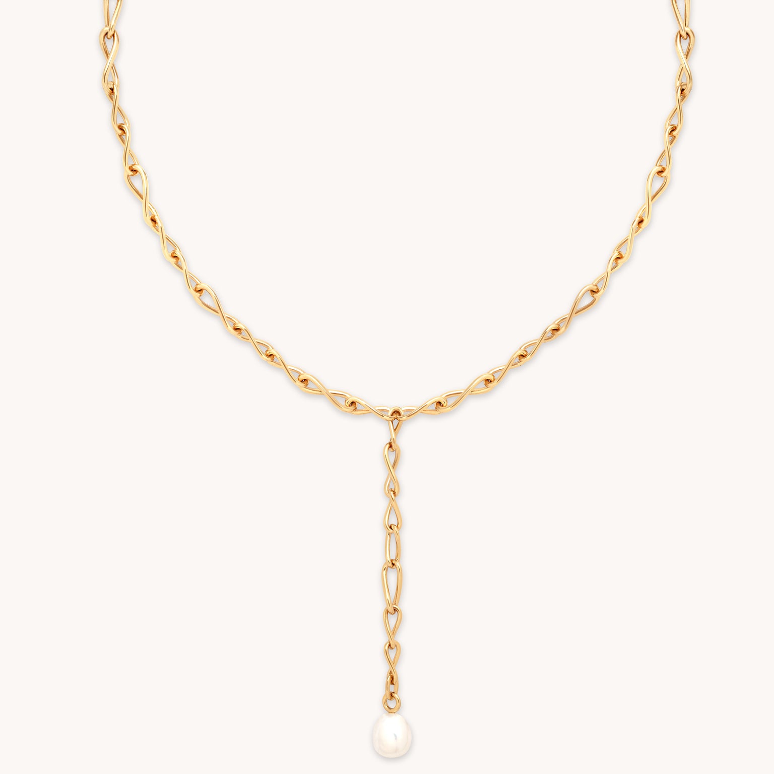 18k Gold Plated Jewellery - Infinite Pearl Bold Lariat Necklace in Gold - Lariat Necklace - Astrid &amp; Miyu