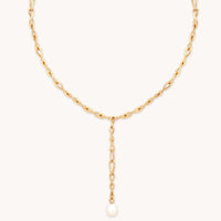 18k Gold Plated Jewellery - Infinite Pearl Bold Lariat Necklace in Gold - Lariat Necklace - Astrid & Miyu