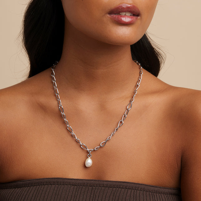 Charm Compatible Necklaces & Bracelets - Infinite Pearl Bold Lariat Necklace in Silver - Lariat Necklace - Astrid & Miyu