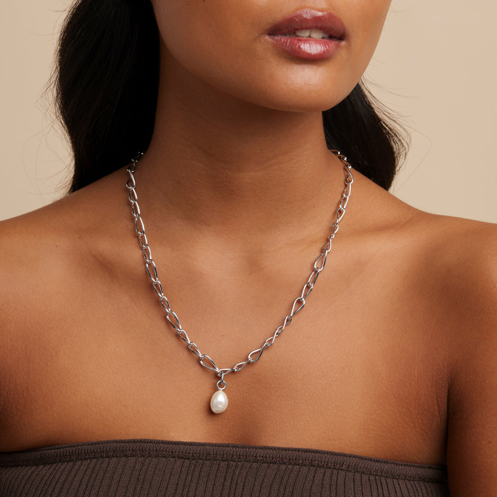 Charm Compatible Necklaces & Bracelets - Infinite Pearl Bold Lariat Necklace in Silver - Lariat Necklace - Astrid & Miyu