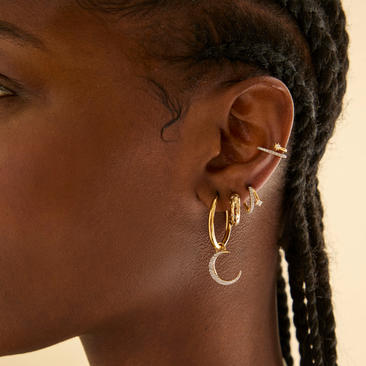 18k Gold Plated Jewellery - Cosmic Illusion Crystal Ear Cuff in Gold - Ear Cuffs - Astrid &amp; Miyu