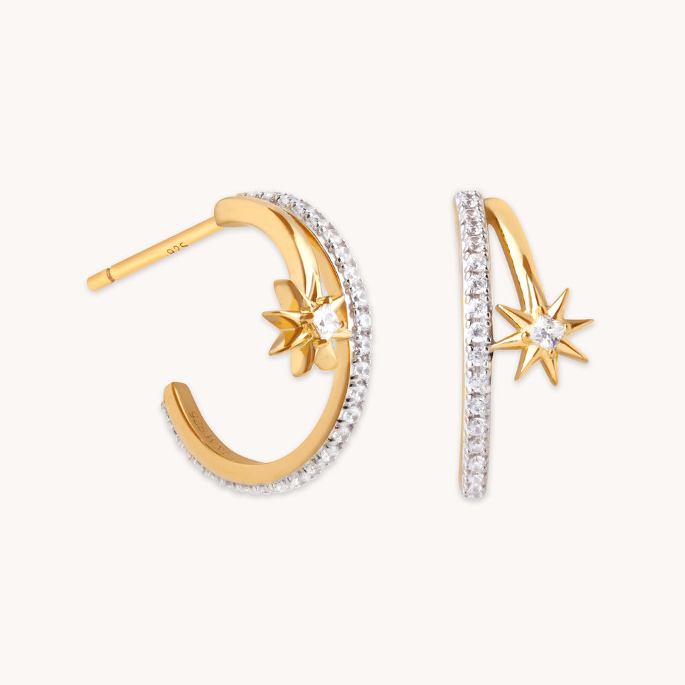18k Gold Plated Jewellery - Cosmic Illusion Crystal Hoops in Gold - Hoop Earrings - Astrid &amp; Miyu