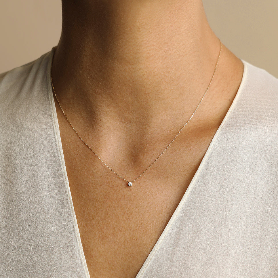 Diamond Solitaire Pendant Necklace in Solid Gold-Astrid &amp; Miyu