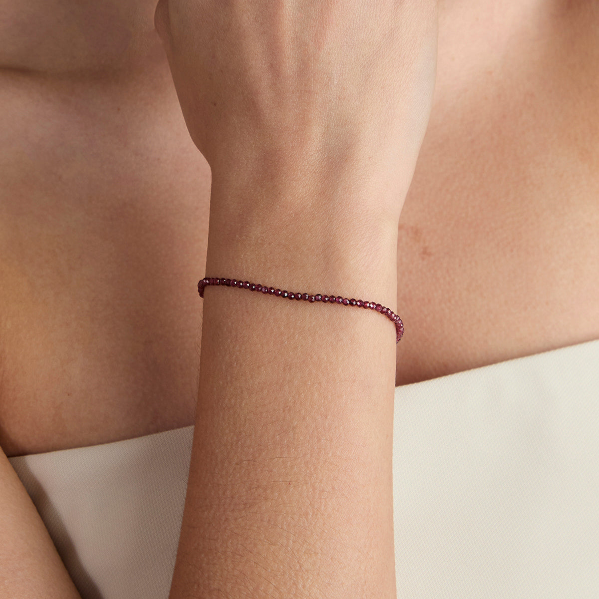 Garnet January Beaded Bracelet in Solid White Gold-Astrid &amp; Miyu