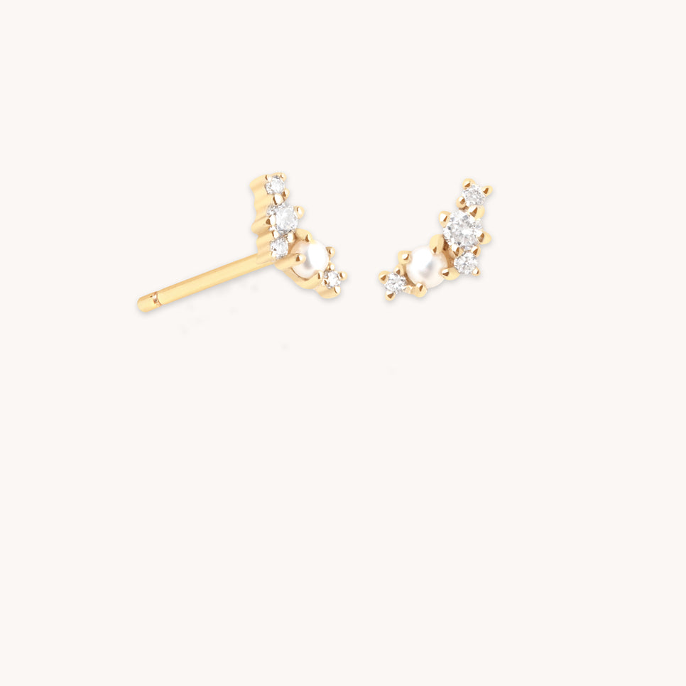 Lab Diamond & Pearl Cluster Studs-Astrid &amp; Miyu