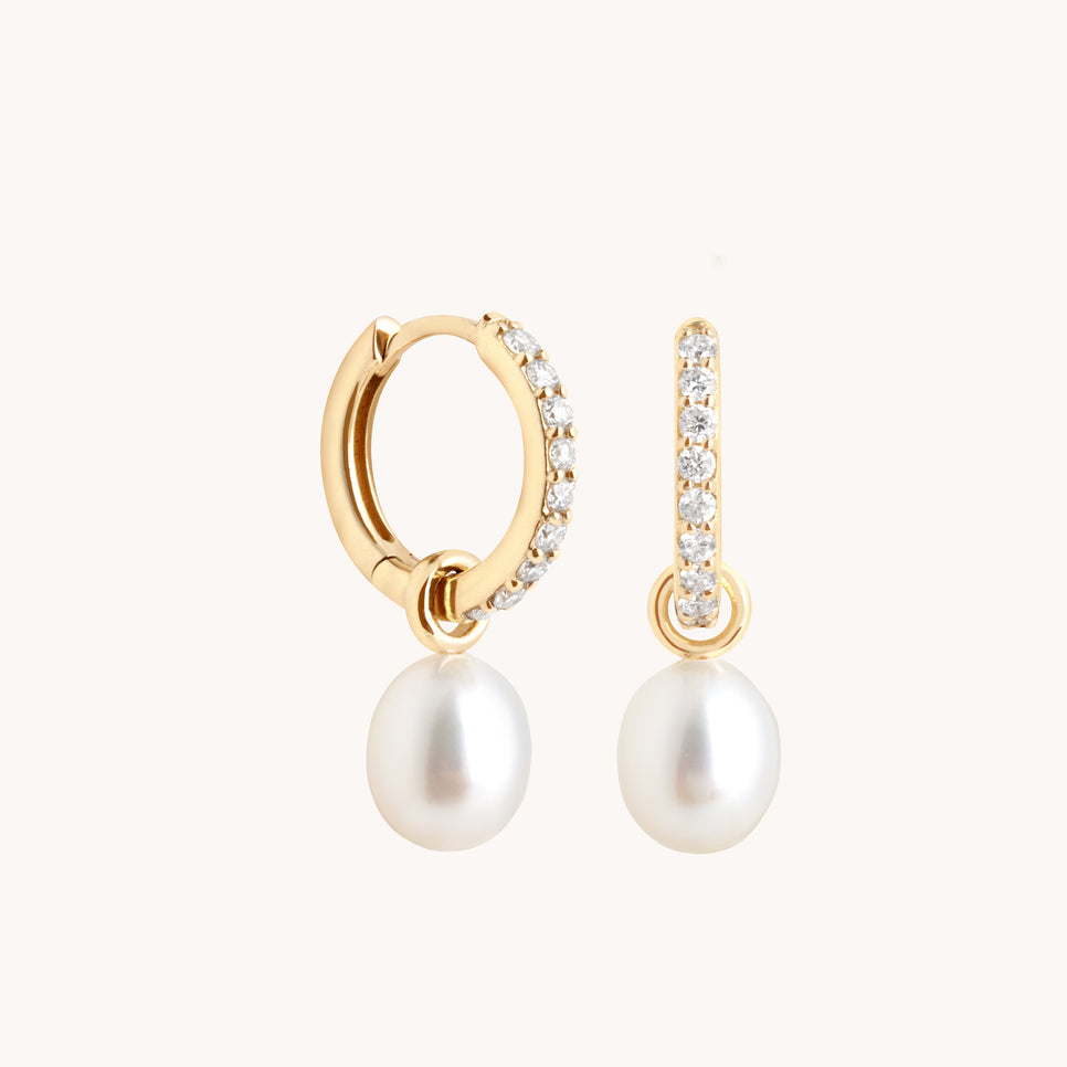 Lab Diamond & Pearl Charm Huggies-Astrid & Miyu