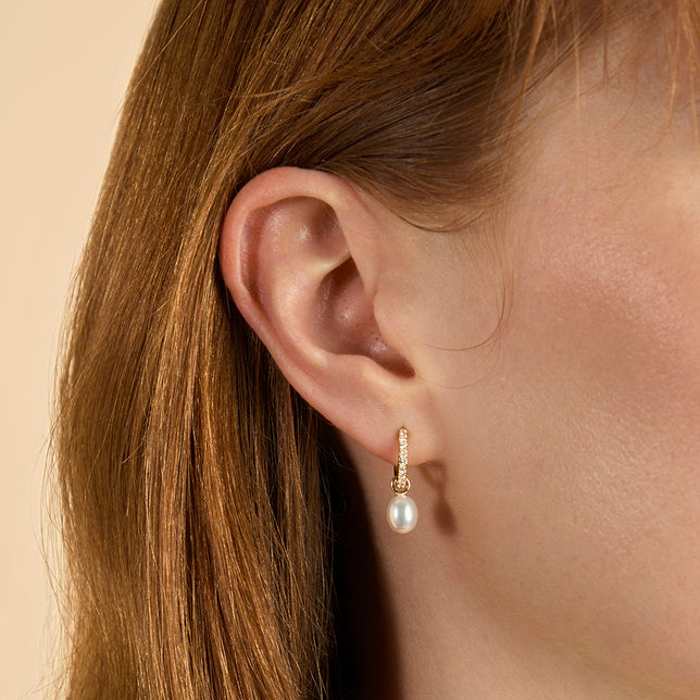 Lab Diamond & Pearl Charm Huggies-Astrid &amp; Miyu