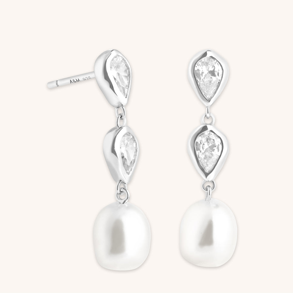 Pear Bezel & Pearl Drop Studs-Astrid &amp; Miyu