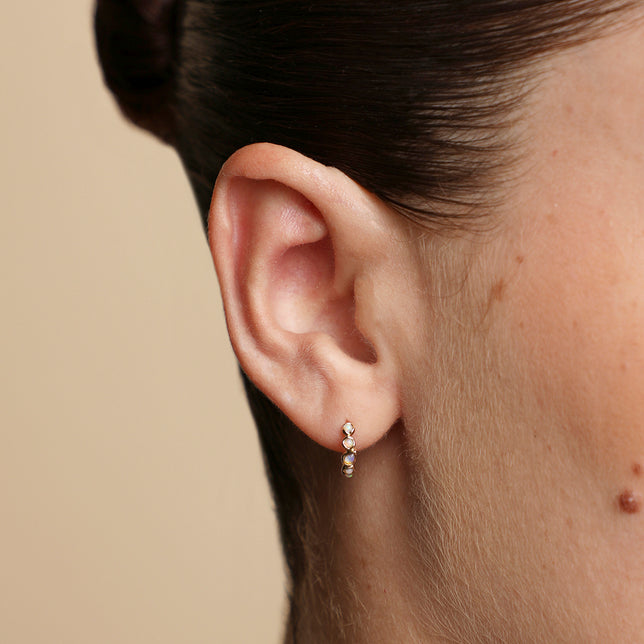 Opal Pear Bezel Huggies in Solid Gold-Astrid & Miyu