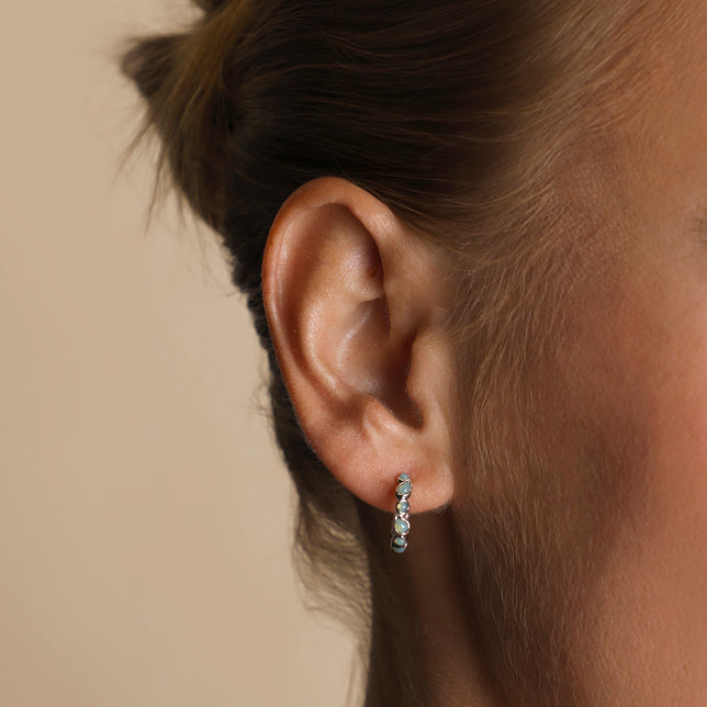 Opal Pear Bezel Hoops in Silver-Astrid & Miyu