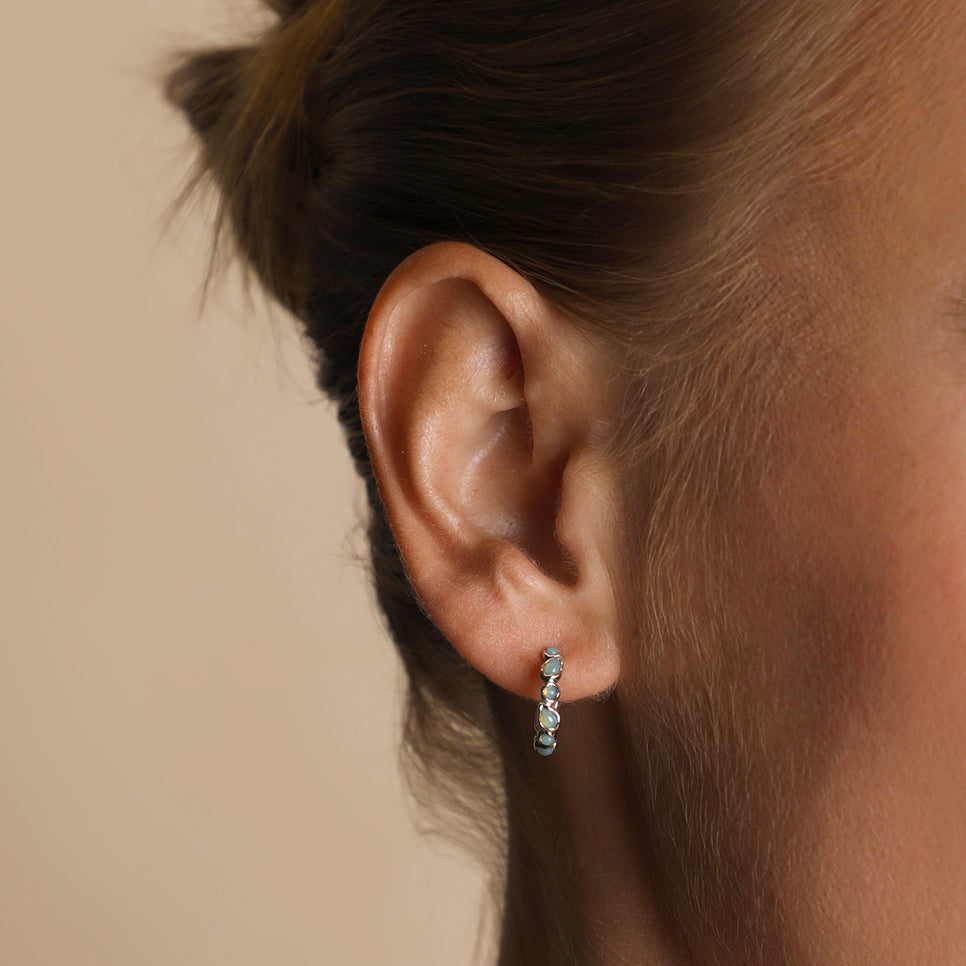 Opal Pear Bezel Hoops in Silver-Astrid &amp; Miyu