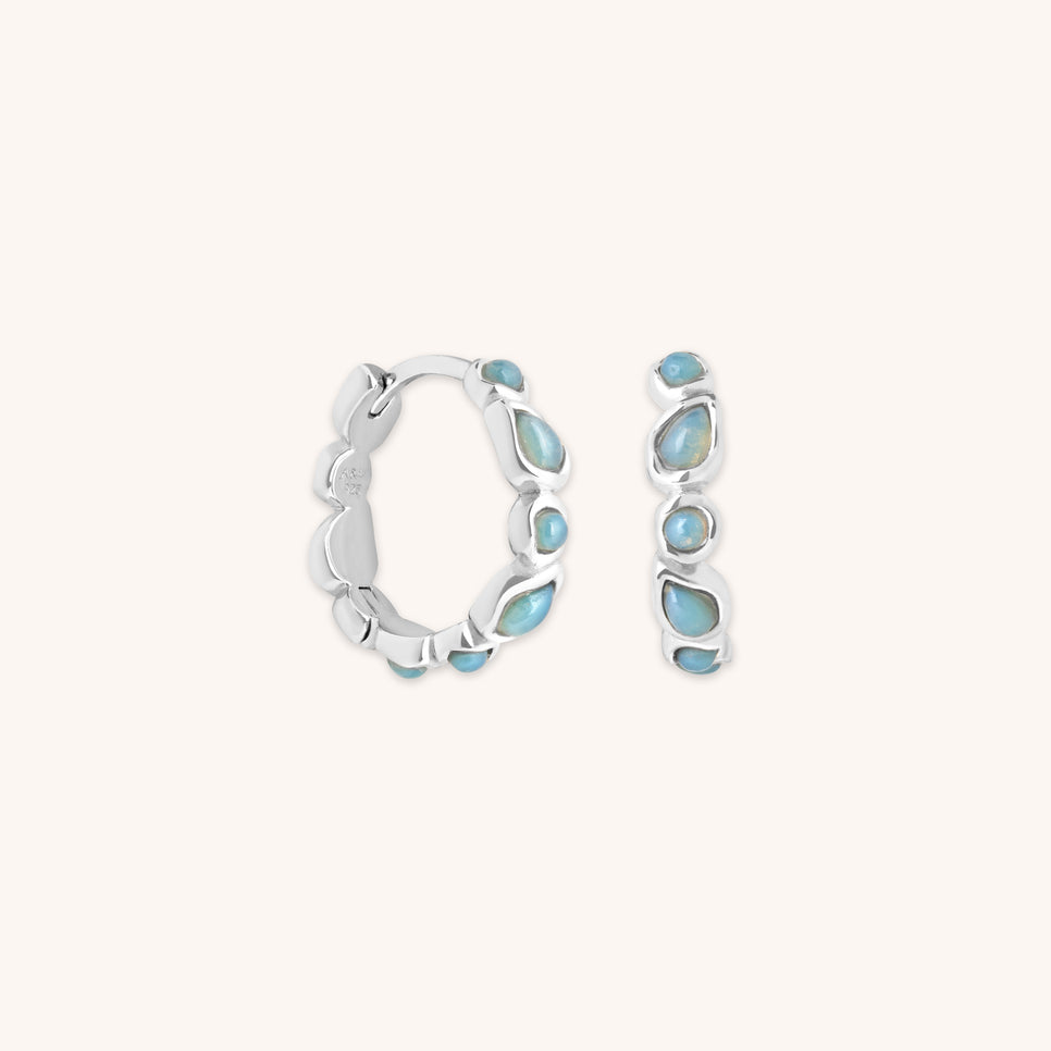 Opal Pear Bezel Hoops in Silver-Astrid & Miyu
