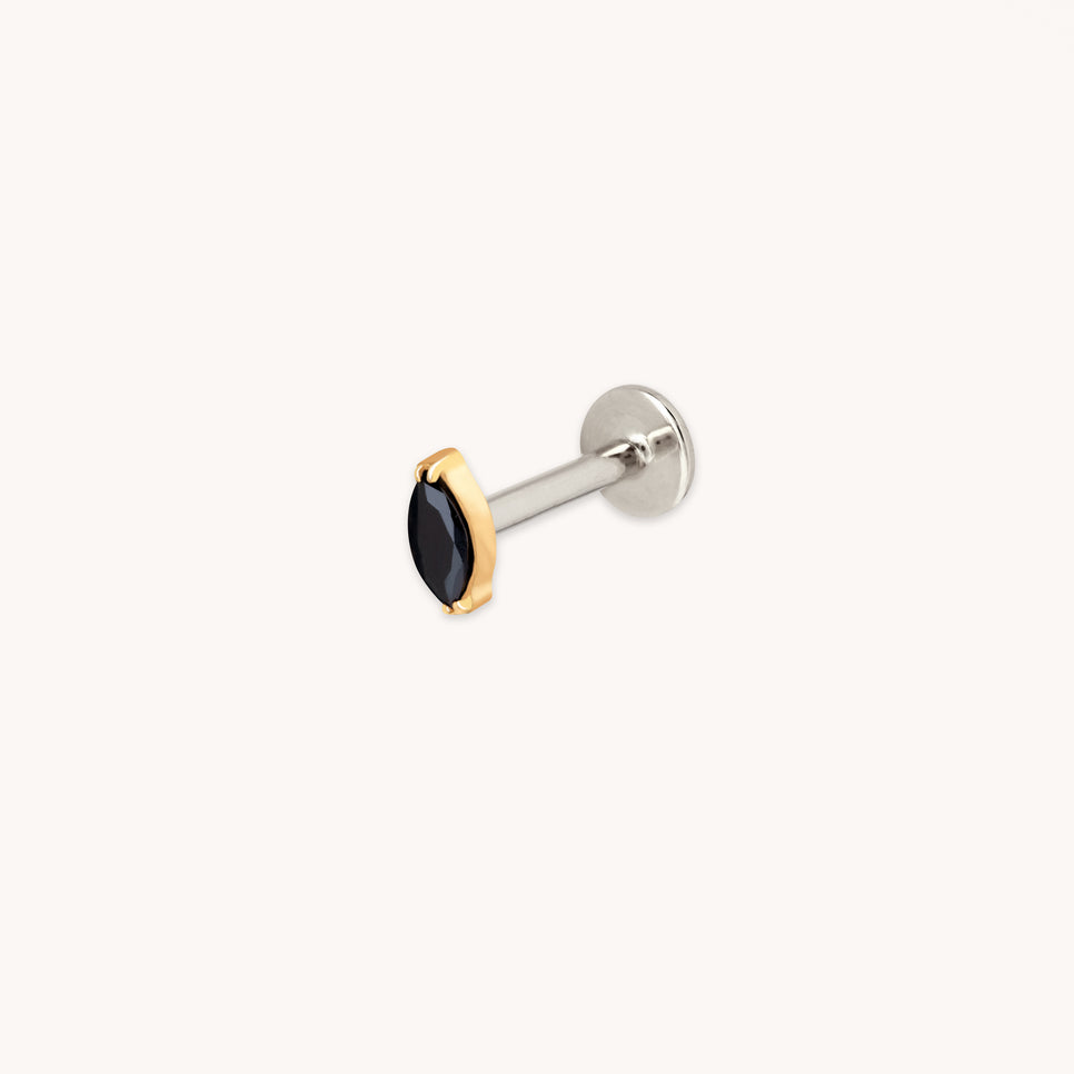 Black Crystal Marquise Titanium Piercing Stud in Gold-Astrid & Miyu