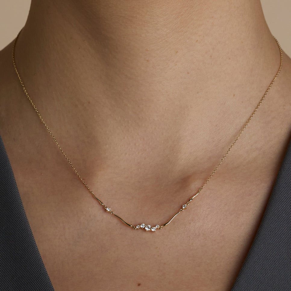 Diamond Cluster Molten Necklace in Solid Gold-Astrid & Miyu