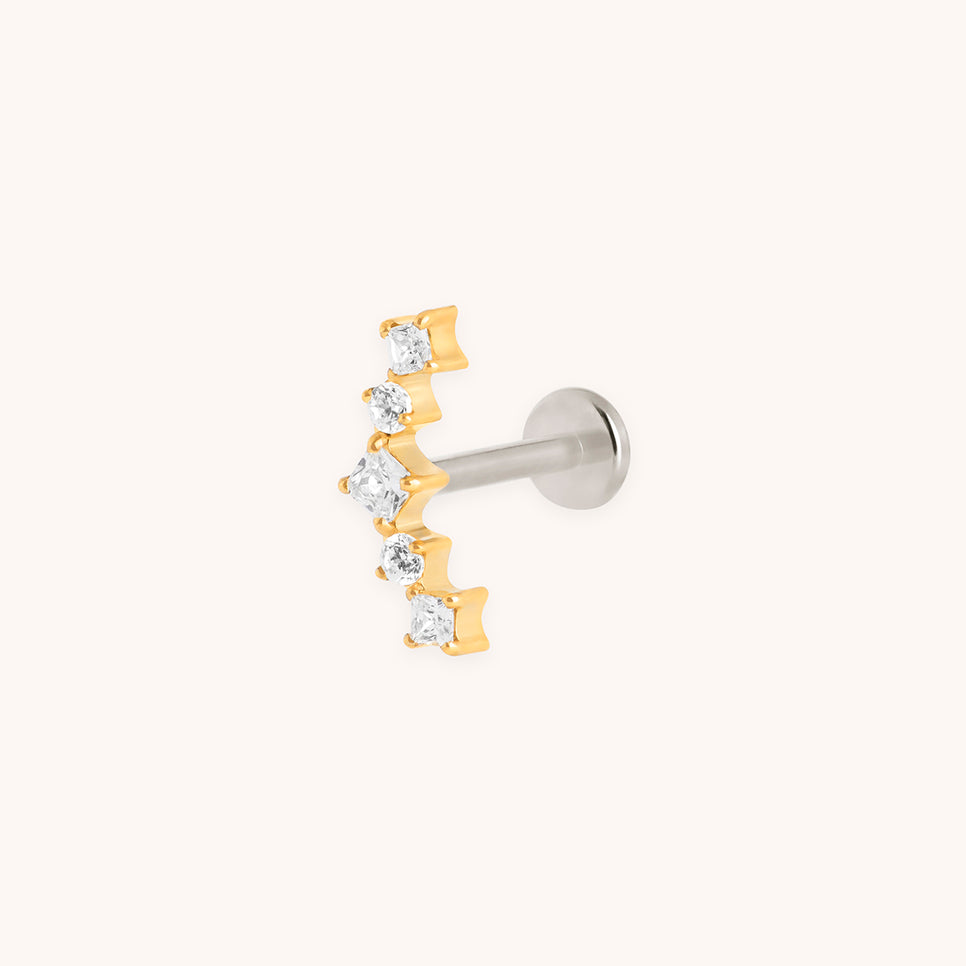 Curved Square Crystal Titanium Piercing Stud in Gold-Astrid & Miyu