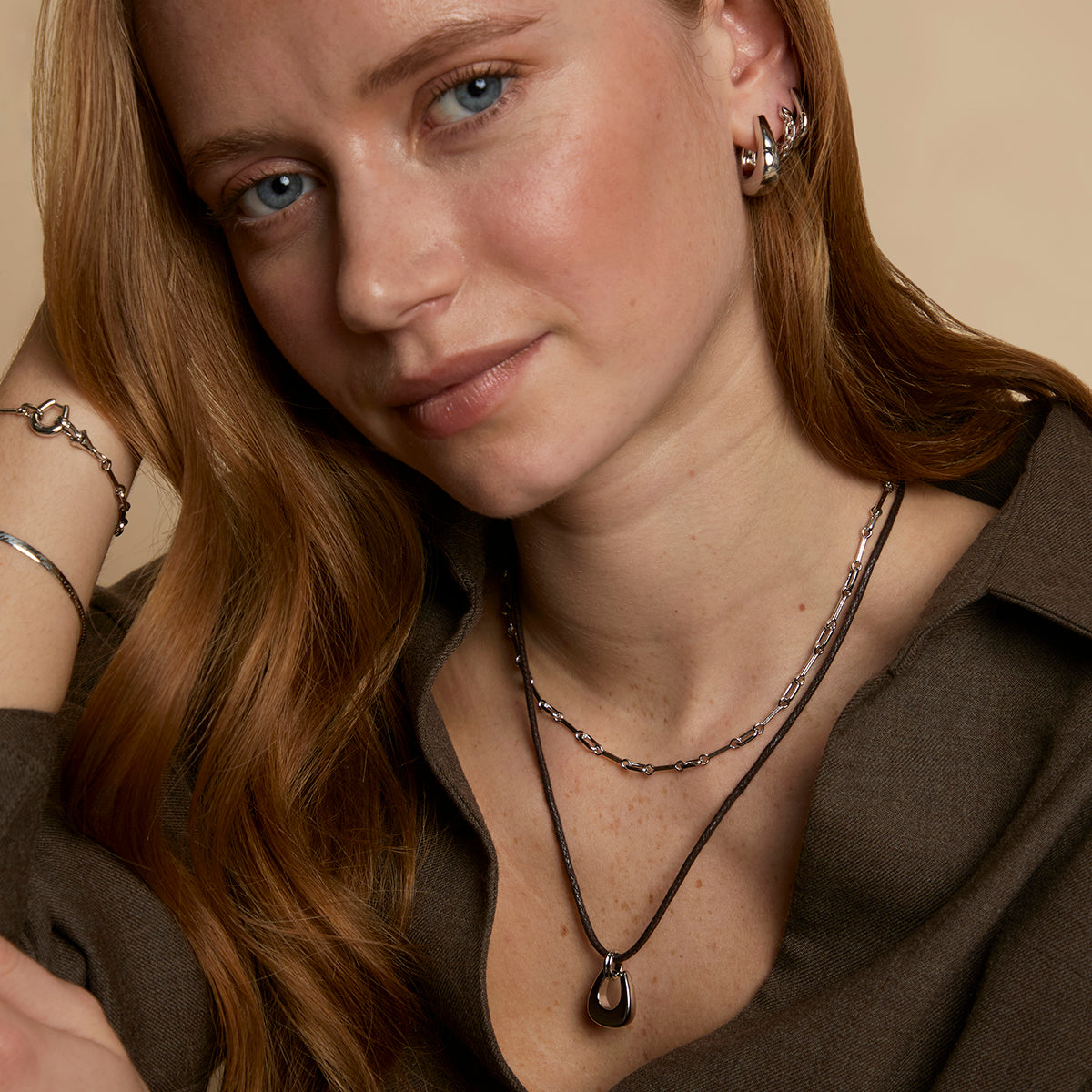 Hardware Pendant Cord Necklace in Silver-Astrid & Miyu