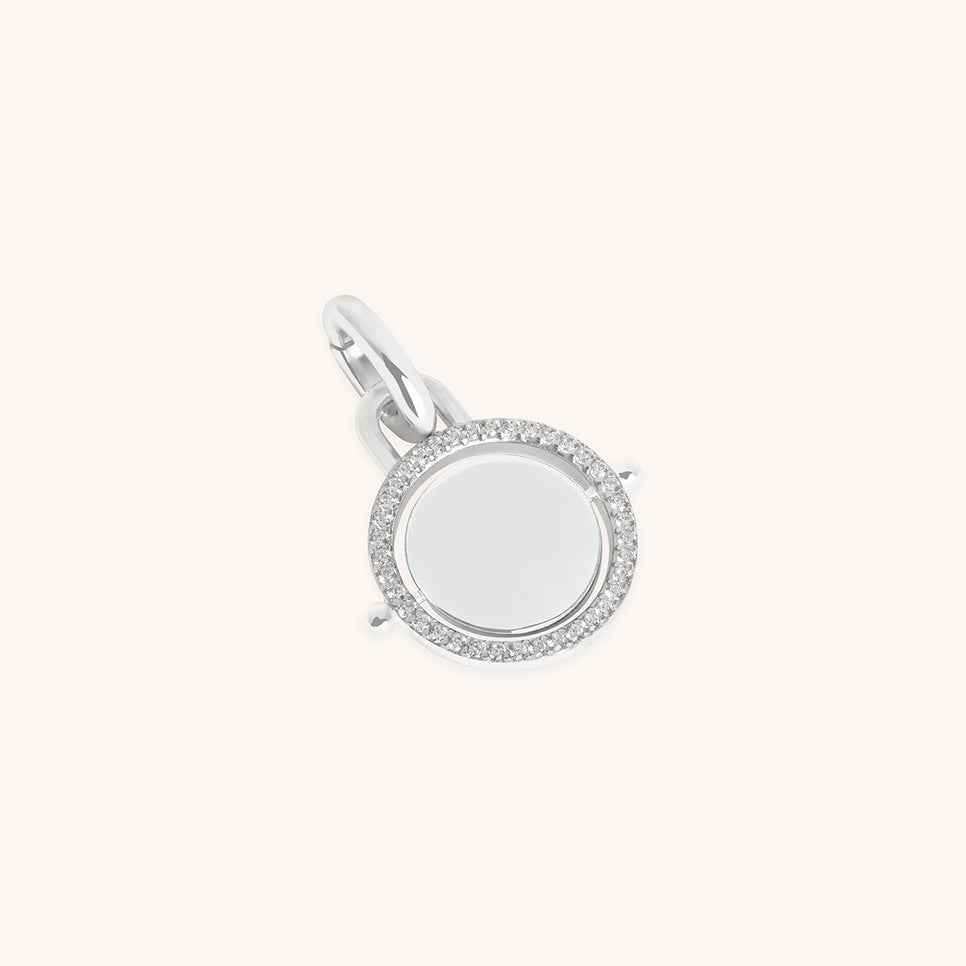 Pavé Spinning Coin Clip Charm in Silver