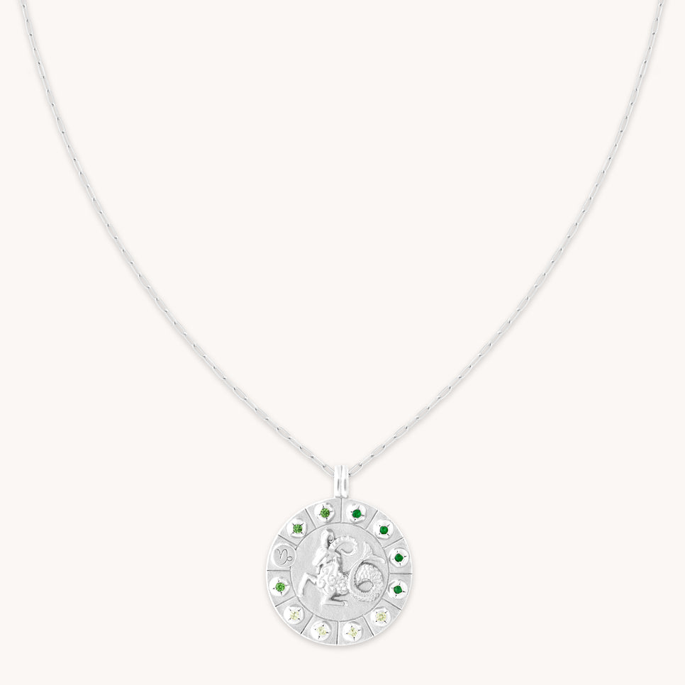 Capricorn Bold Zodiac Pendant Necklace in silver